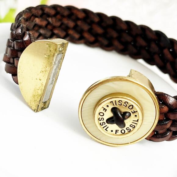 Fossil Braided Leather Magnetic Clasp Cuff Bracelet - Picture 6 of 6